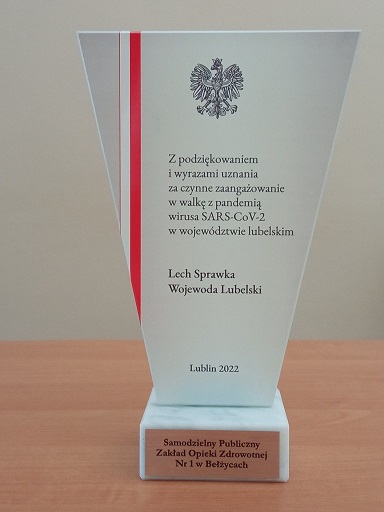 Podziękowania dla SP ZOZ Nr 1 w Bełżycach od Wojewody Lubelskiego za czynne zaangażowanie w walkę z pandemią